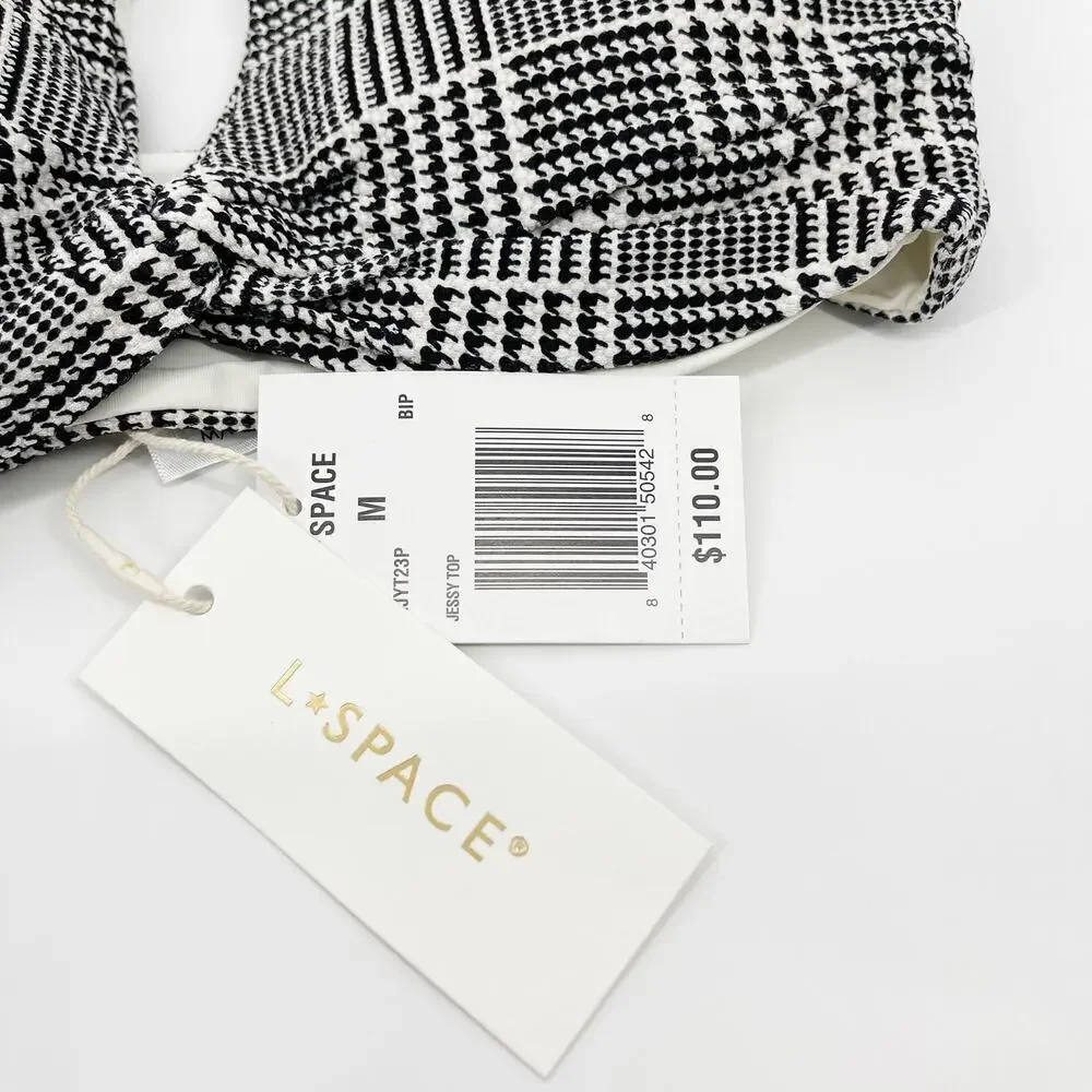 L*Space Jessy High Neck Cutout Bikini Top Best I Ever Plaid Size Medium NEW